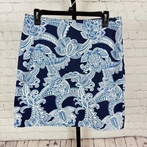 Talbots Blue Two Toned Floral Print Straight Skirt Size 4